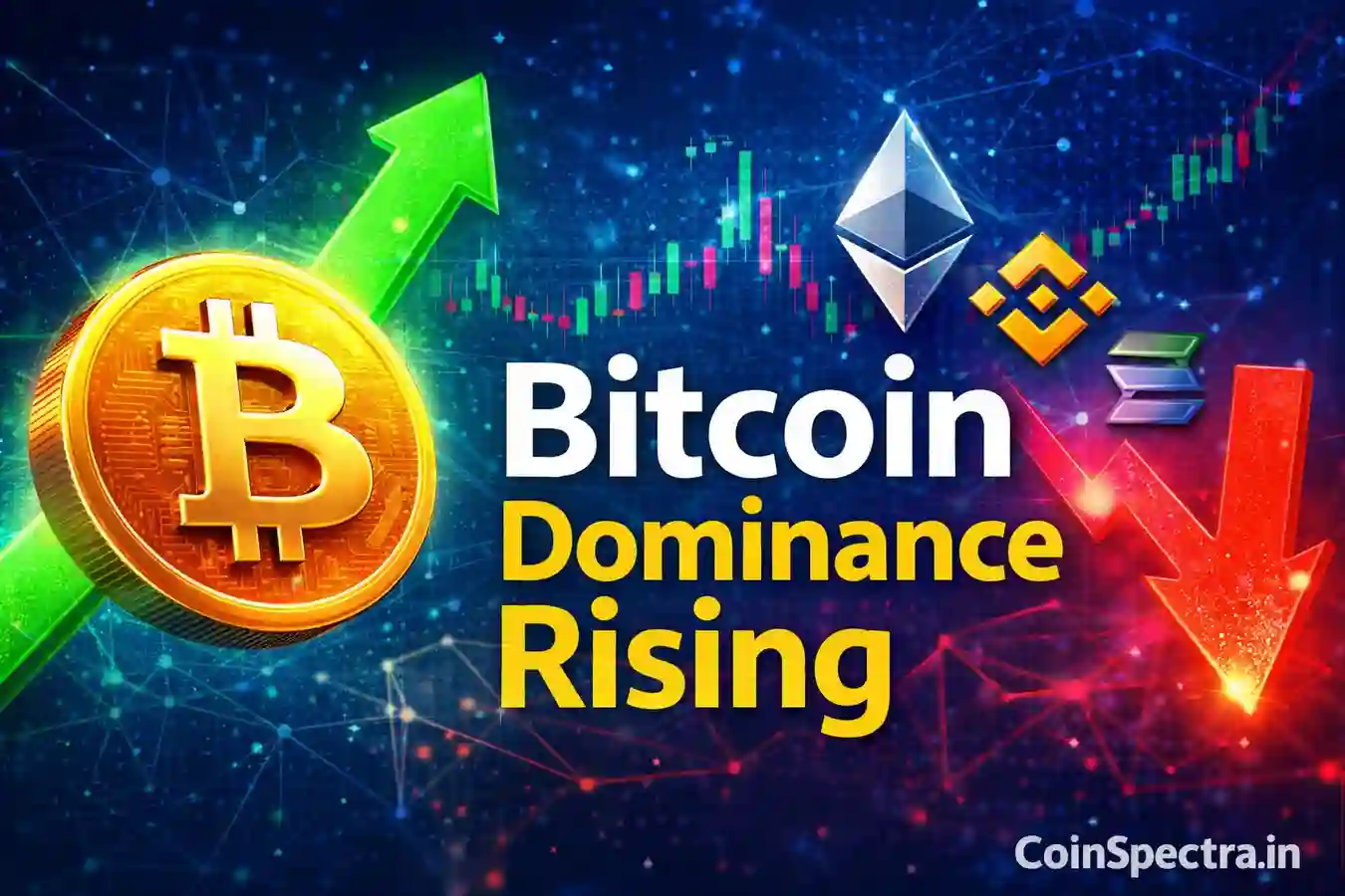 Bitcoin dominance rising infographic showing capital shift from altcoins to BTC