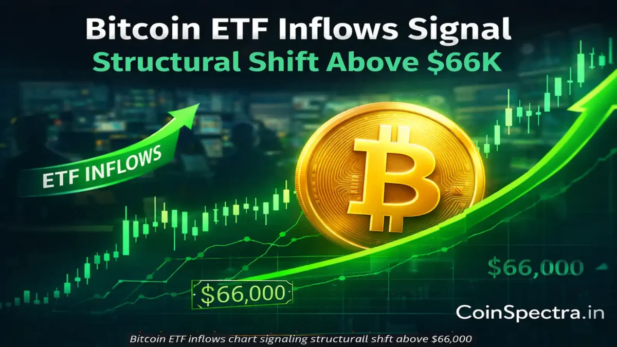 Bitcoin ETF inflows reversal chart showing Bitcoin price breakout above $66,000 with institutional demand driving market recovery
