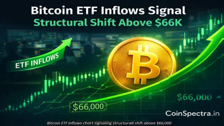 Bitcoin ETF inflows reversal chart showing Bitcoin price breakout above $66,000 with institutional demand driving market recovery