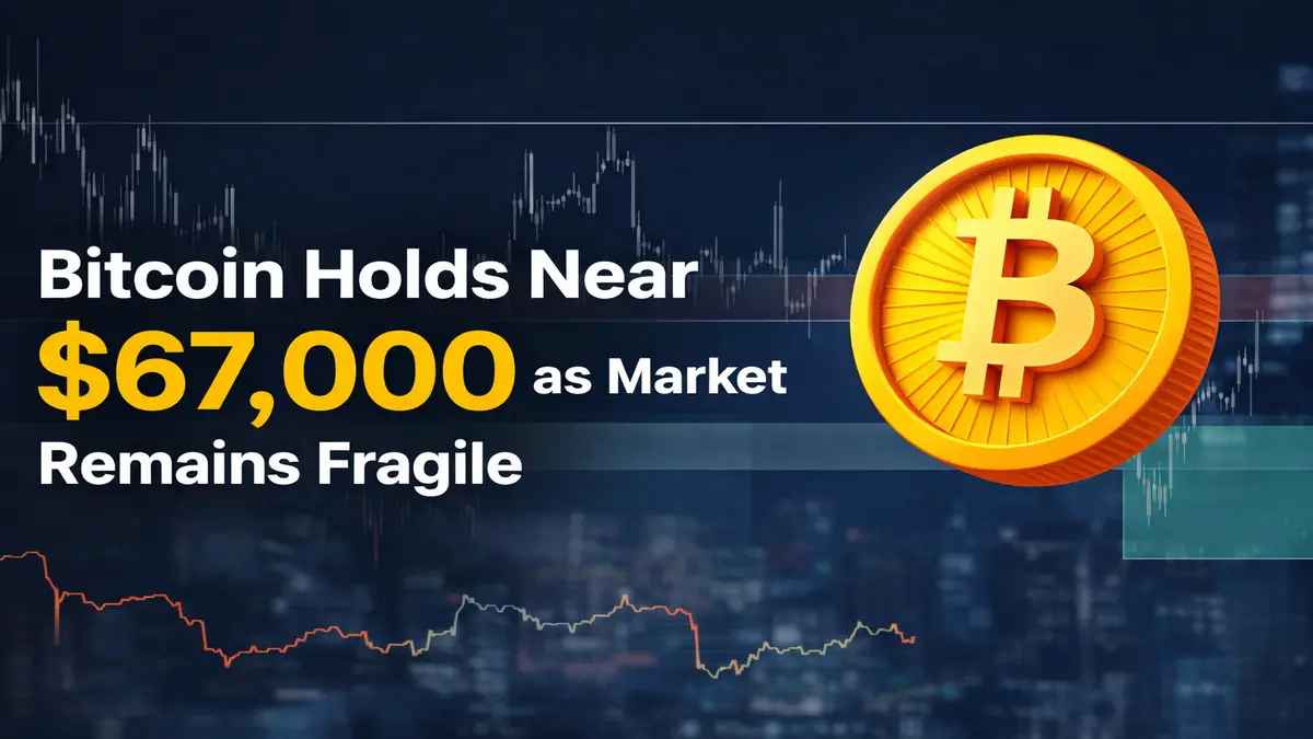 Bitcoin price holds near $67,000 with BTC coin and crypto market chart showing fragile consolidation