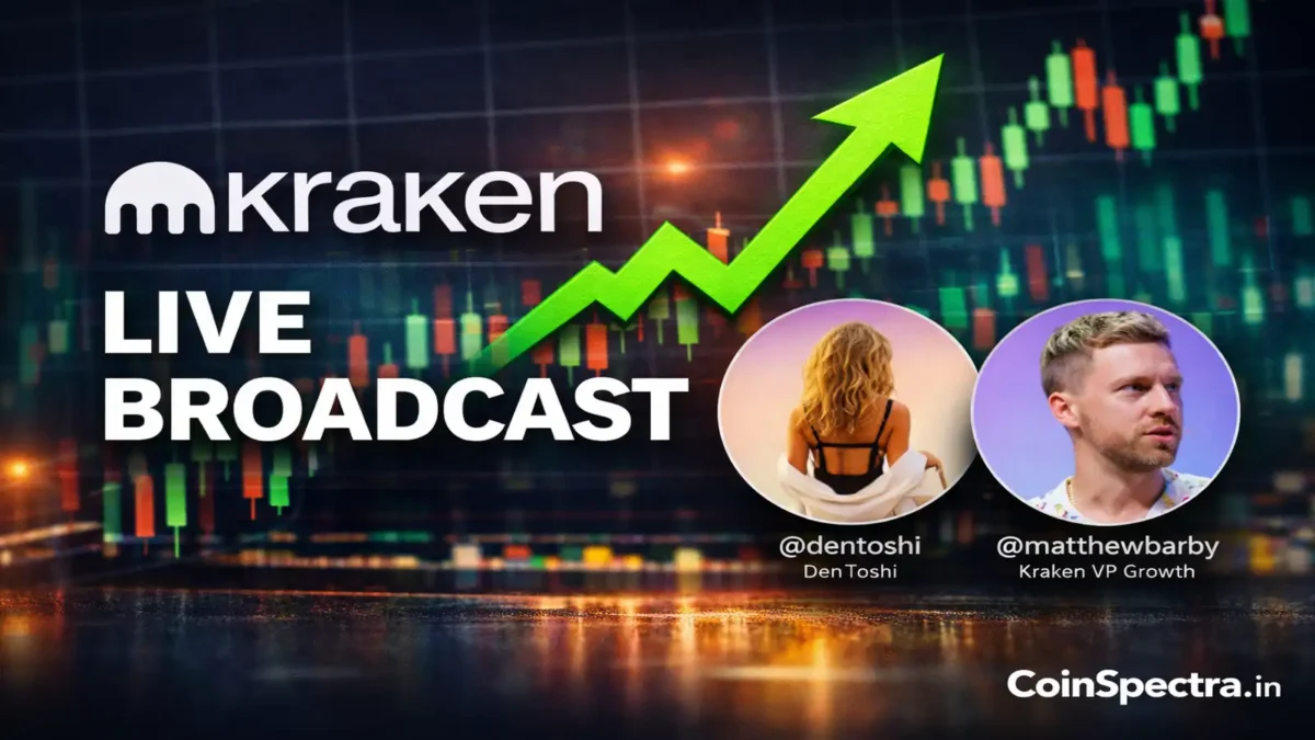 Kraken live crypto analysis broadcast announcement showing exchange livestream event with crypto chart breakout and market analysis context