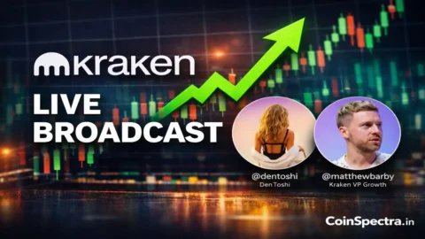 Kraken live crypto analysis broadcast announcement showing exchange livestream event with crypto chart breakout and market analysis context