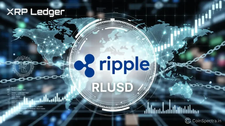 Ripple RLUSD stablecoin visual showing blockchain network, XRP Ledger integration, and $1.5B market cap growth