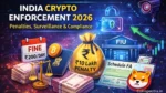 India crypto enforcement 2026 visual showing ₹200 per day penalty, ₹10 lakh Schedule FA fine, FIU surveillance, identity verification, and crypto compliance rules.